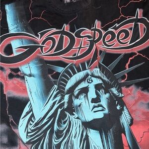 Godspeed Statue of Liberty Graphic Tee - Black with Teal and Red Accents